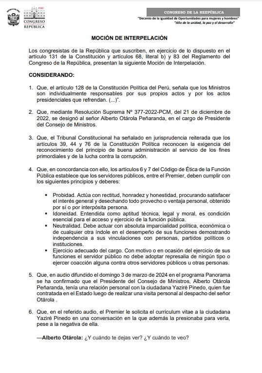 Moción de interpelación. (Foto: CORREO)