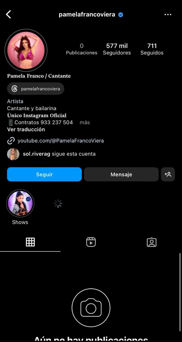 Captura del perfil de la cantante.