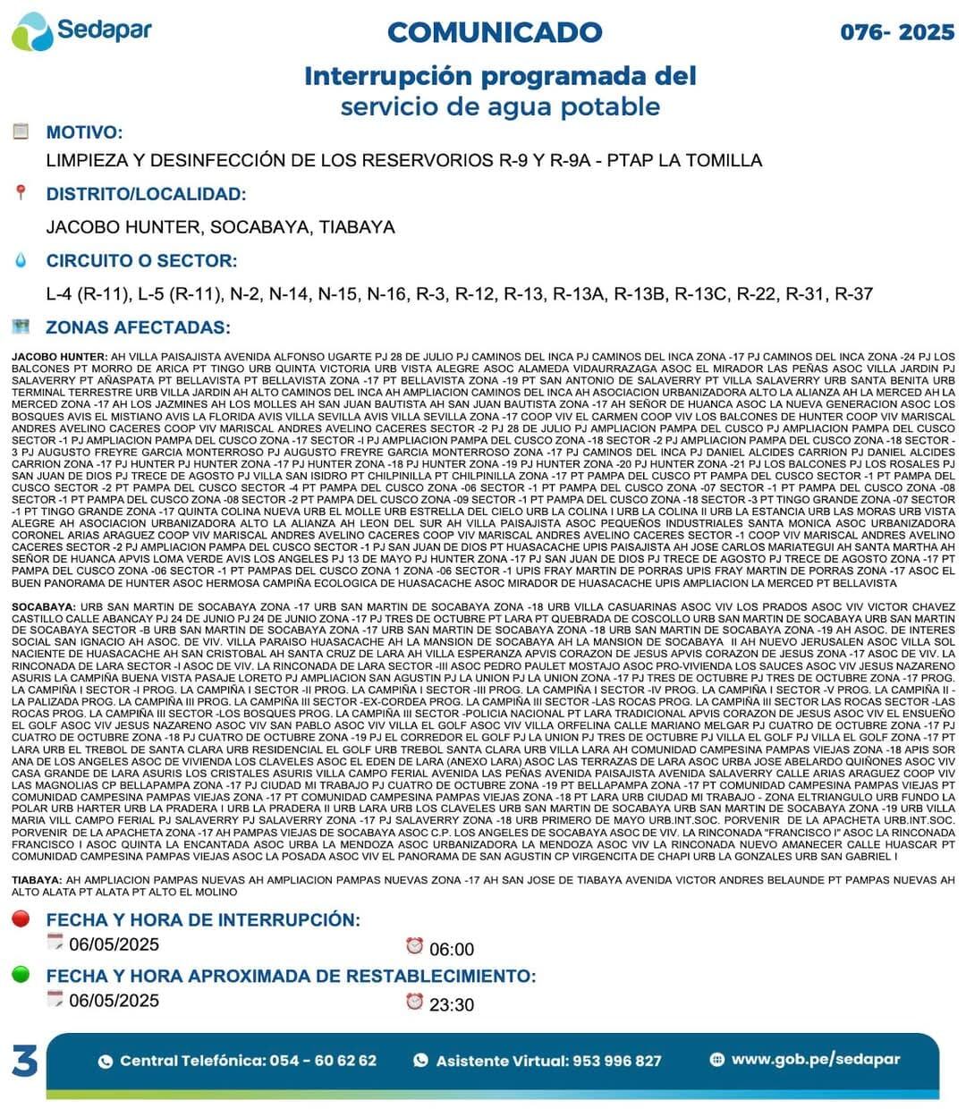 Corte de agua en Arequipa