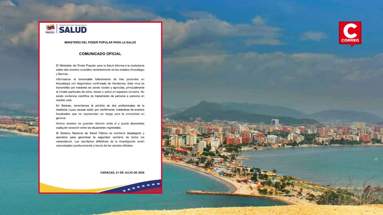 Venezuela confirma tres muertos por hantavirus y mantiene vigilancia por nuevos casos. Composición: Diario Correo.