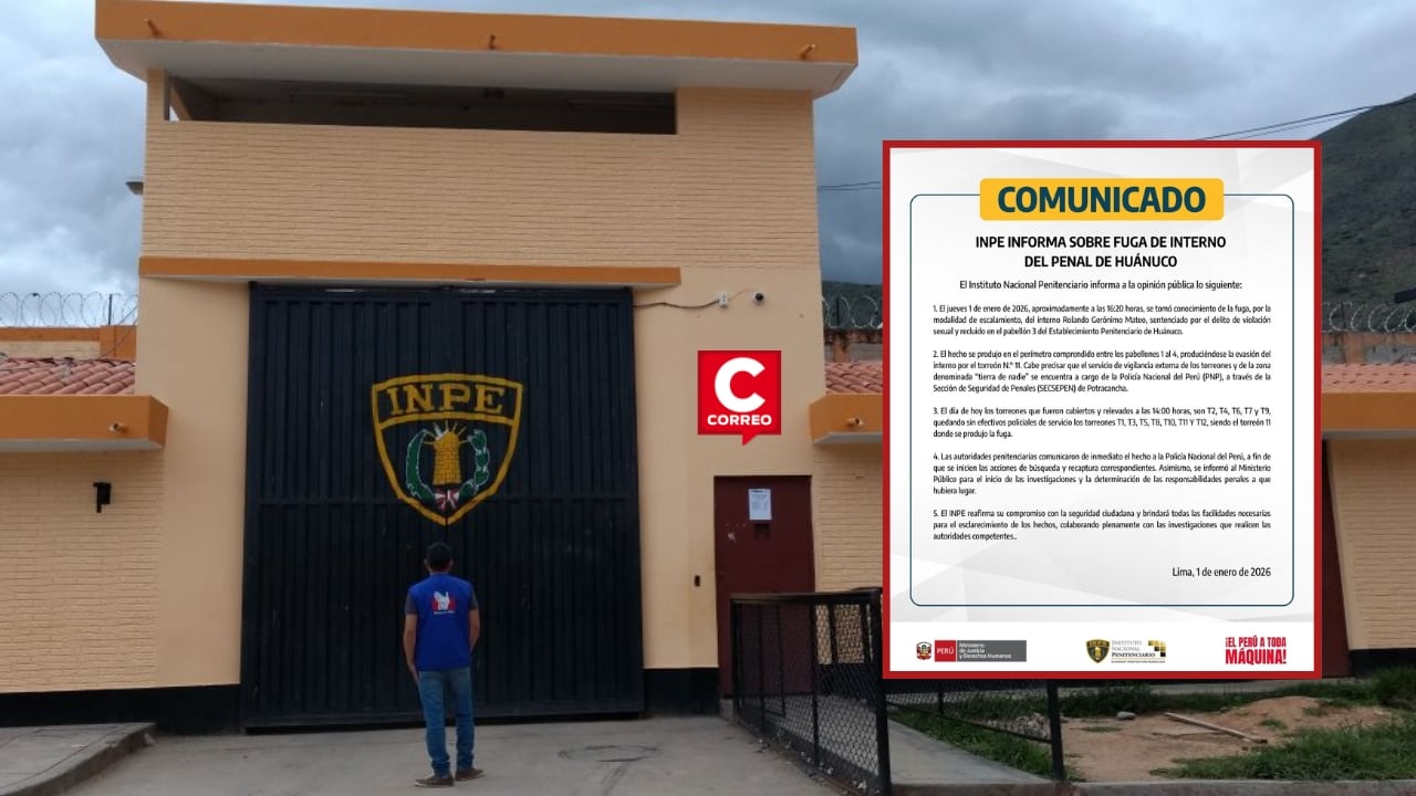 Huánuco: INPE confirma fuga de interno condenado por violación sexual tras escalar muro de seguridad. Composición: Diario Correo.