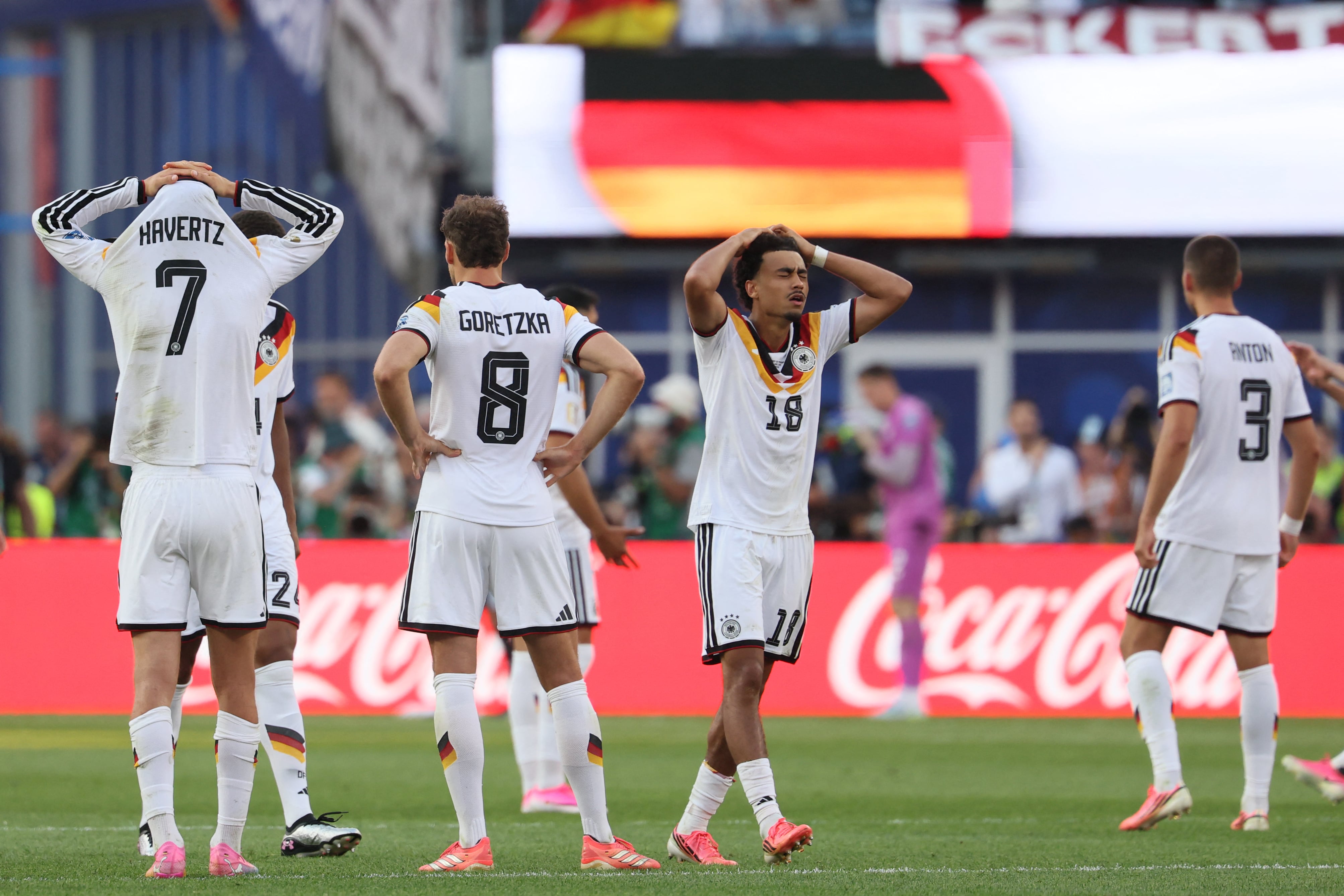 Germany's players reacts during the penalty shootout of the 2026 World Cup round of 32 football match between Germany and Paraguay at the Boston Stadium in Foxborough on June 29, 2026. (Photo by Odd ANDERSEN / AFP)