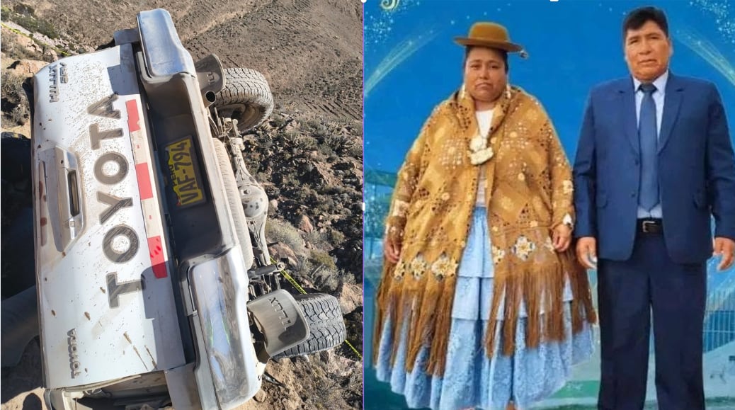 Vehículo siniestrado y los esposos cuando el año 2025 fueron alferados en su natal Kety.