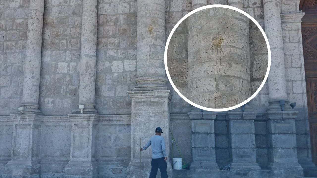 Arrojan huevo contra la Basílica Catedral de Arequipa (Foto: Flor Barrios)