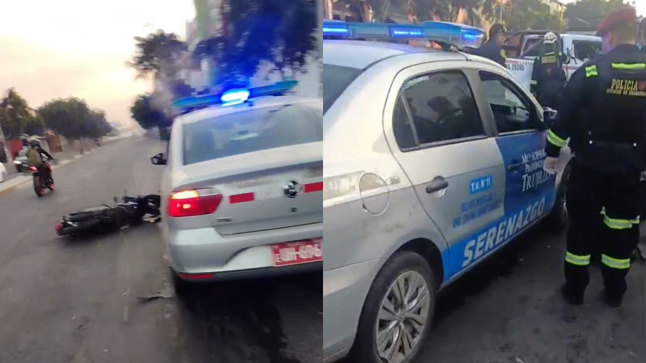 Moto lineal en donde iba la víctima mortal con su madre fue impactada por un carro de serenazgo de Trujillo, que habría sido dado en cesión de uso a la Policía Nacional.