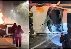 Ica: camioneta choca, sufre volcadura, se incendia y conductor se da a la fuga