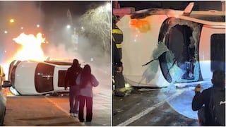 Ica: camioneta choca, sufre volcadura, se incendia y conductor se da a la fuga