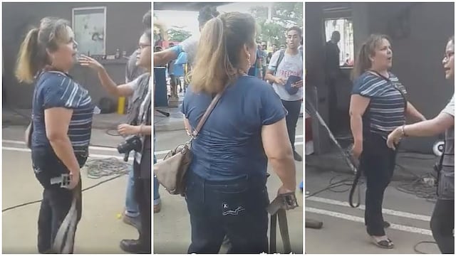 Mamá furiosa con correa en mano busca a su hijo por participar en protestas (VIDEO)