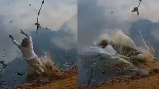 Viceministra de Turismo sufre terrible accidente en laguna tras balancearse con soga (VIDEO)