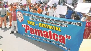 Lambayeque: Obreros de construcción protestan en Pomalca 