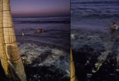 Trujillo: Policía y su primo rescatan en caballito de totora a jóvenes arrastrados por el mar (VIDEO)