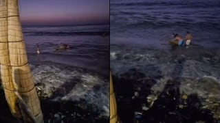 Trujillo: Policía y su primo rescatan en caballito de totora a jóvenes arrastrados por el mar (VIDEO)