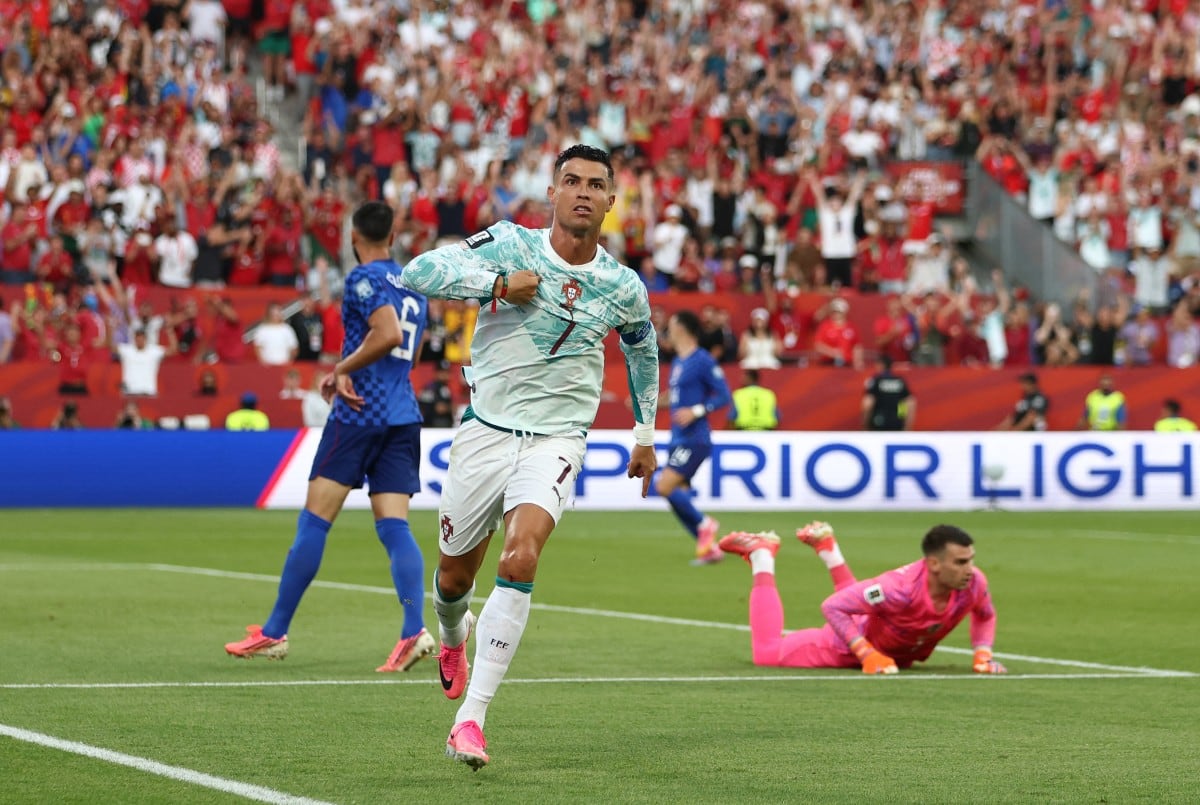 Portugal's forward #07 Cristiano Ronaldo celebrates after scoring a goal later disallowed by offside during the 2026 World Cup round of 32 football match between Portugal and Croatia at the Toronto Stadium in Toronto on July 2, 2026. (Photo by Cole Burston / AFP)