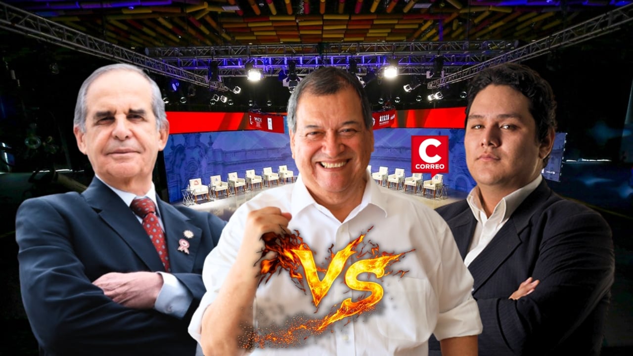 Nieto, Valderrama y Chiabra afinan medidas para eliminar la corrupción durante debate presidencial. Composición: Diario Correo.