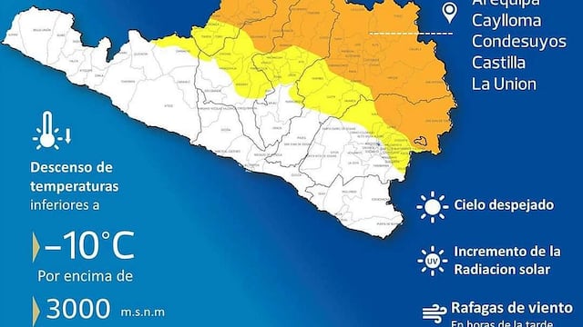 Alertan descenso de temperatura nocturna en Arequipa a grados bajo cero