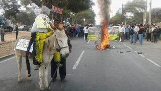Docentes de la UNICA protestan  y cierran Panamericana con un burro