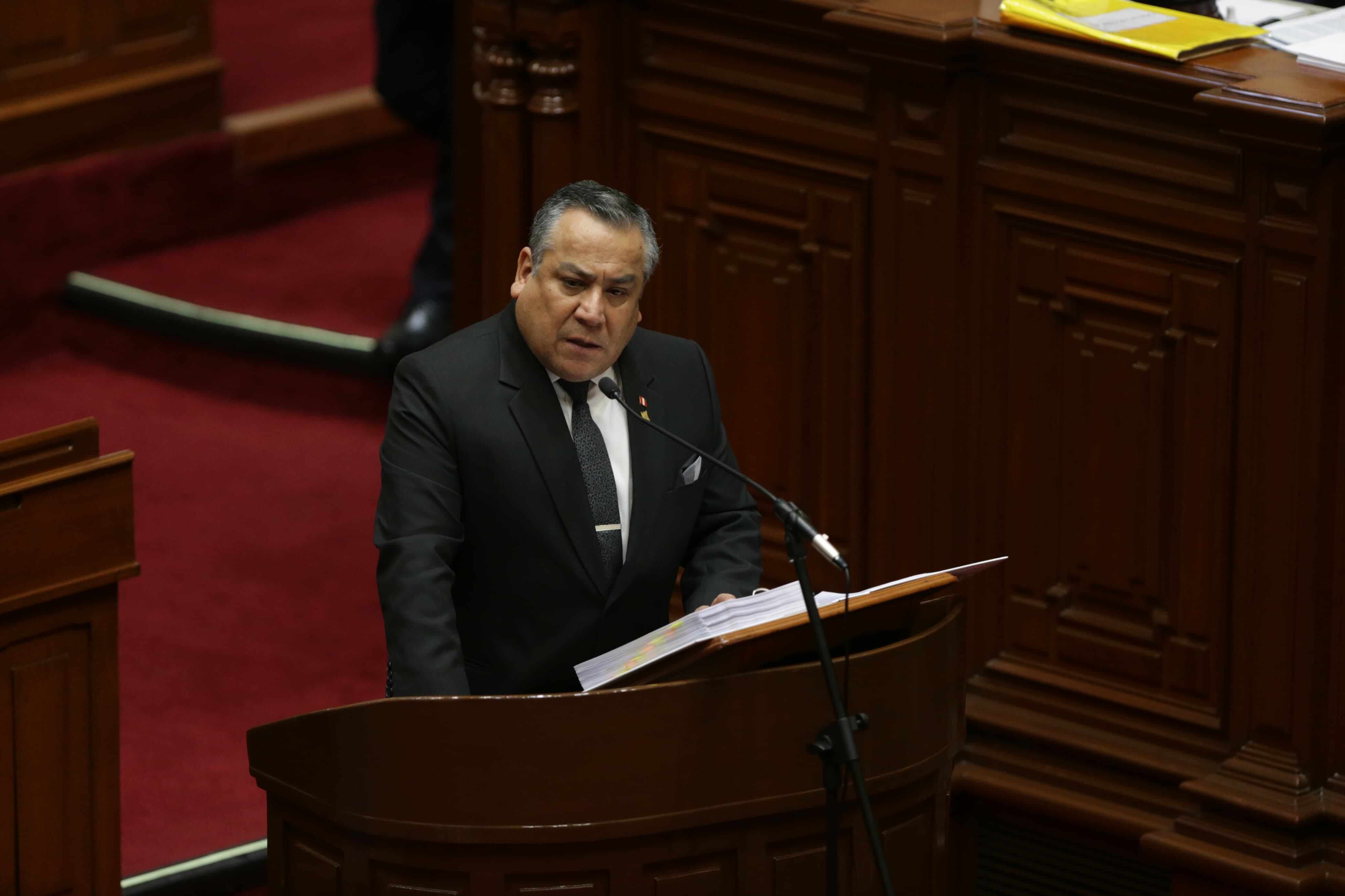 Gustavo Adrianzén respondió durante cinco horas el pliego interpelatorio en su contra ante el pleno del Congreso. (Foto: César Bueno / @photo.gec)
