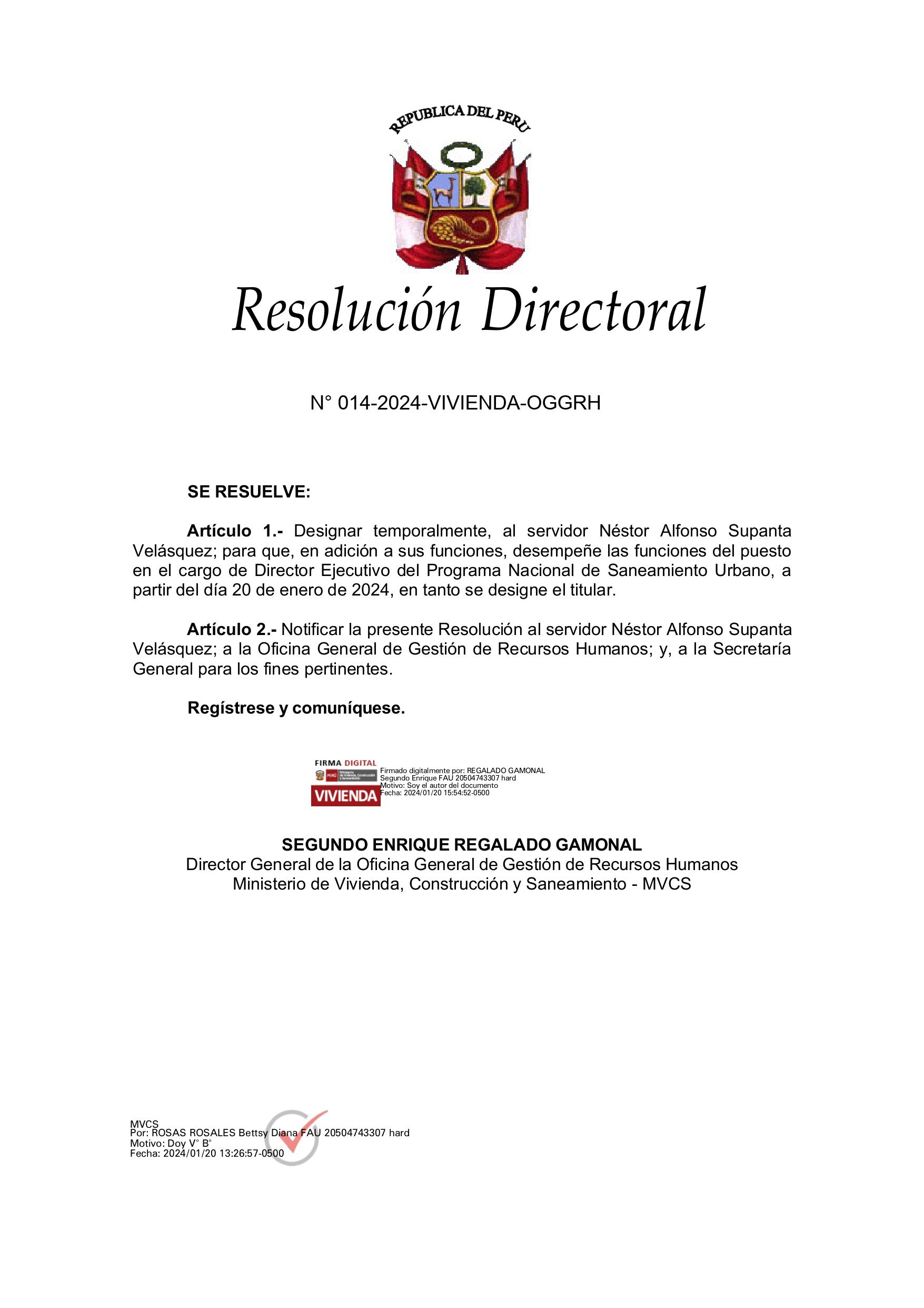 Resolución del Ministerio de Vivienda.