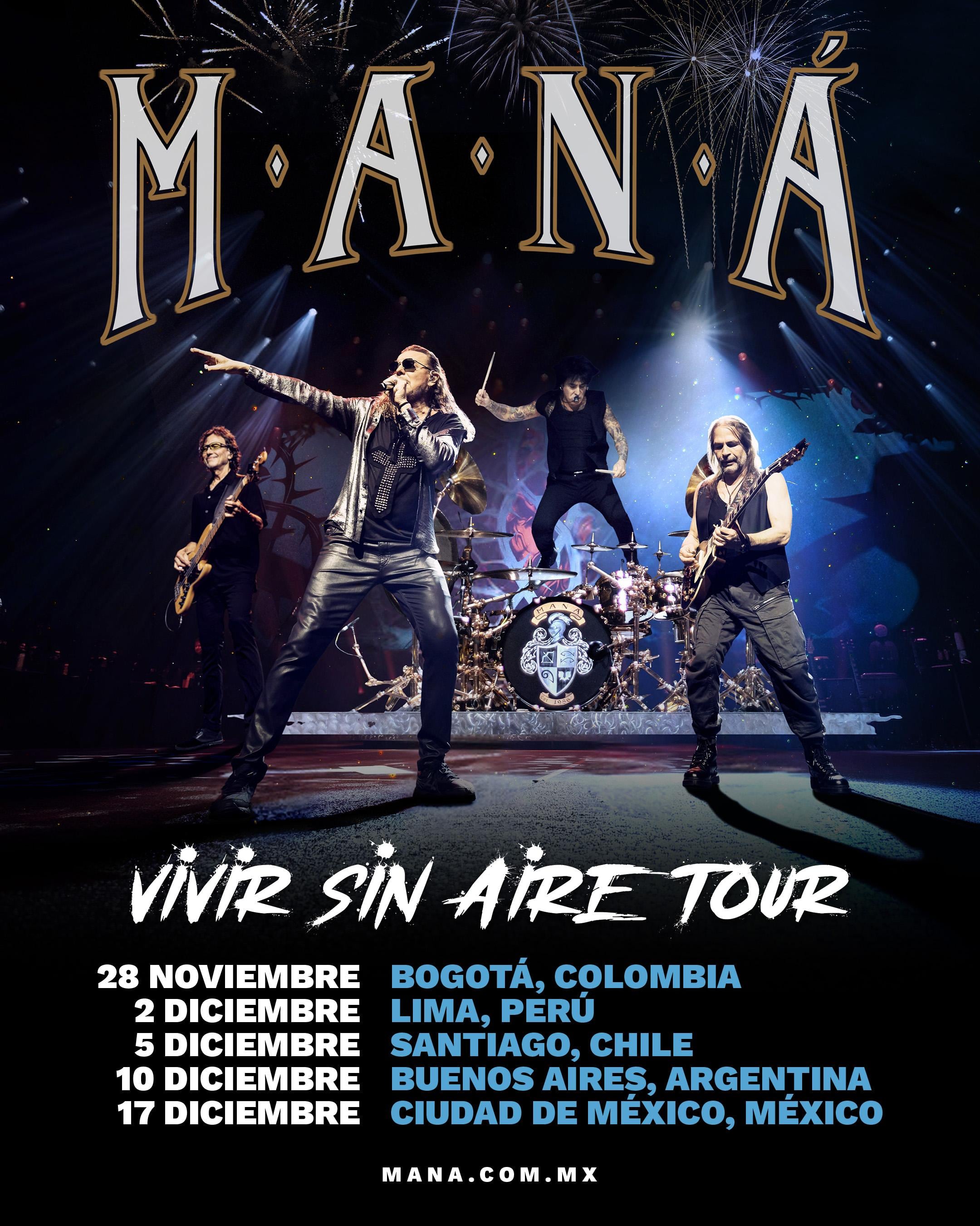 "Vivir Sin Aire Tour", es una gira especial de estadios con la que la banda celebrará cuatro décadas de trayectoria recorriendo algunas de las ciudades más importantes de Latinoamérica.