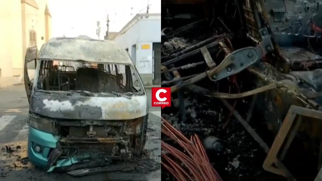 Cercado de Lima: combi se incendió con pasajeros a bordo y causó tráfico frente a Plaza Italia. Composición: Diario Correo.