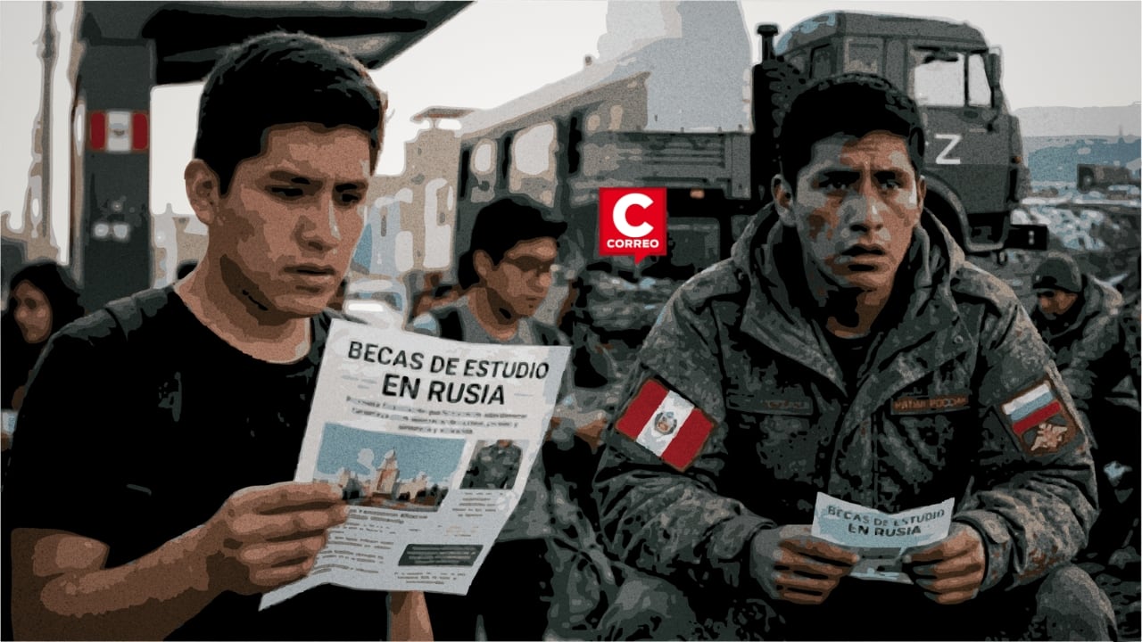 Alertan que falsas becas serían usadas para reclutar peruanos y enviarlos a la guerra en Rusia. Composición: Diario Correo.
