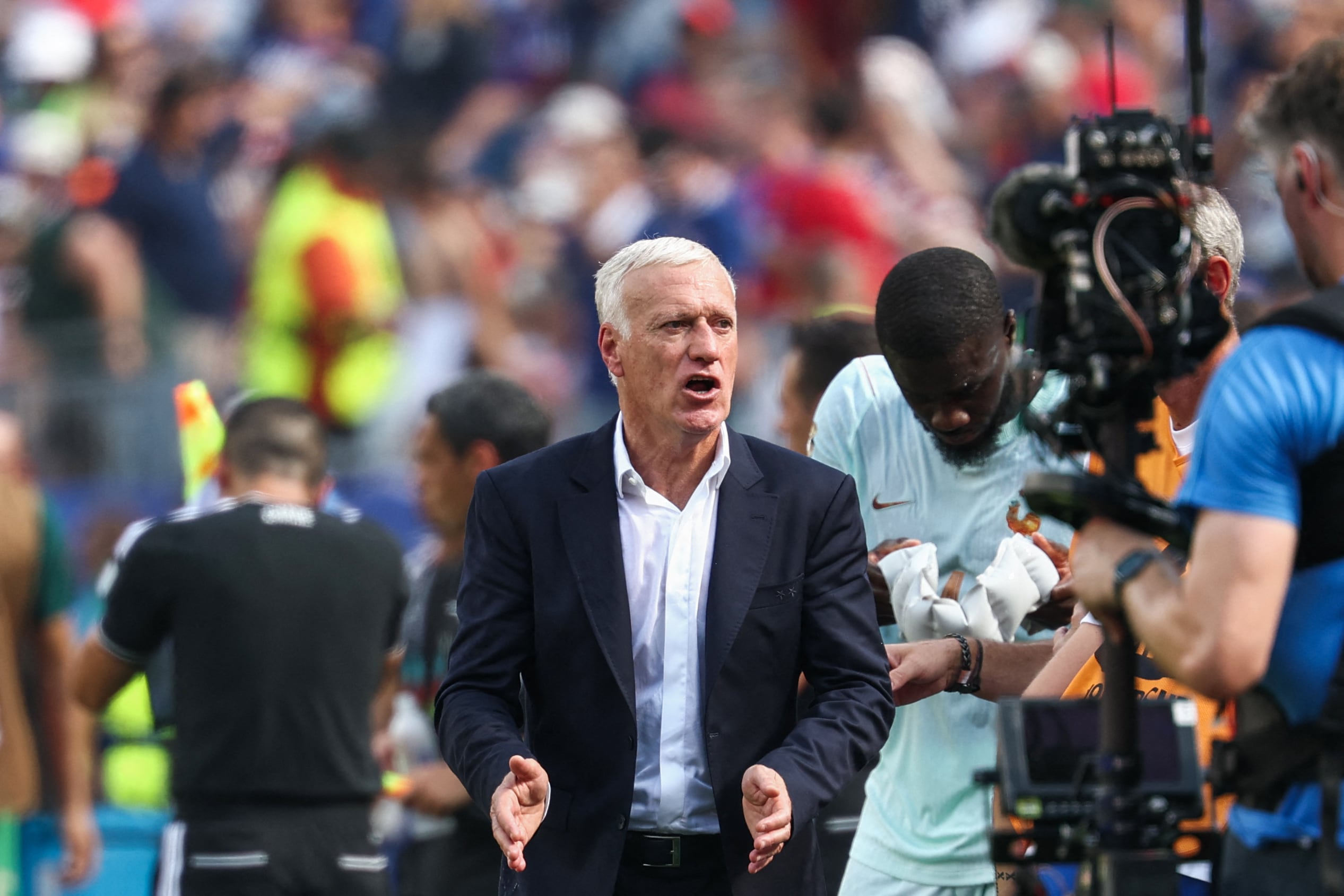 France's head coach Didier Deschamps gestures on the touchline during the 2026 World Cup football tournament quarter-final match between France and Morocco at Boston Stadium in Foxborough on July 9, 2026. (Photo by FRANCK FIFE / AFP)