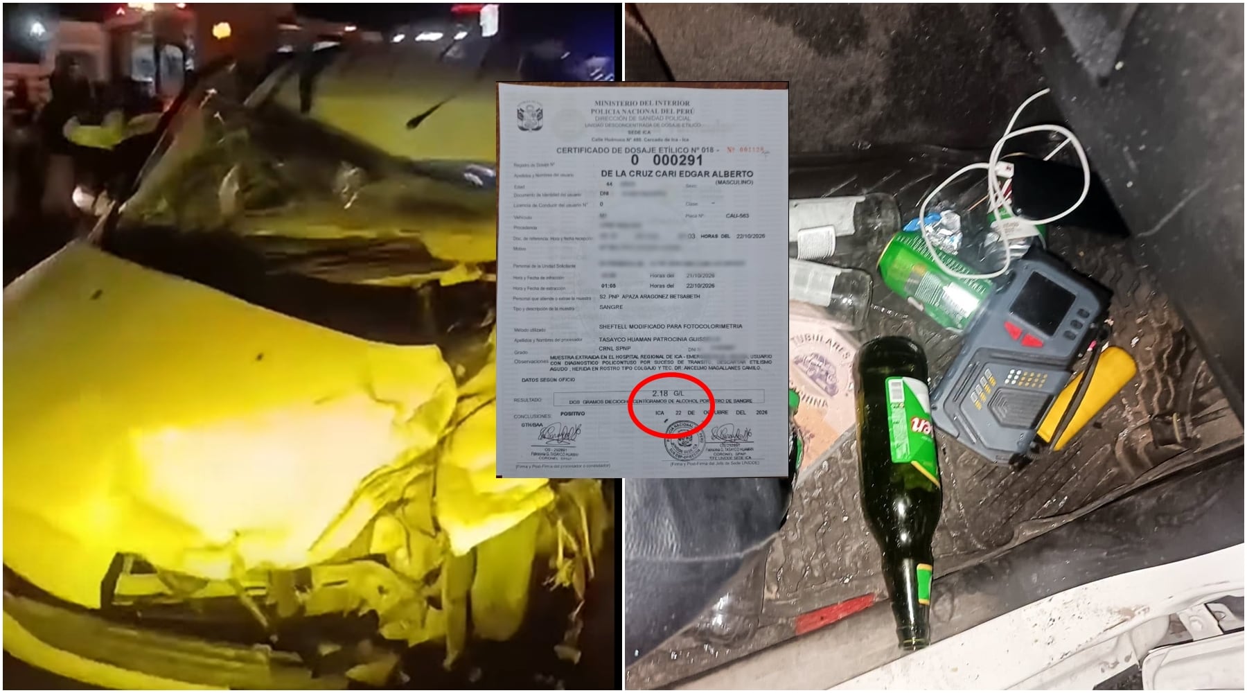 Ica: conducía camioneta con 2.18 gramos de alcohol por litro de sangre y chocó contra camión