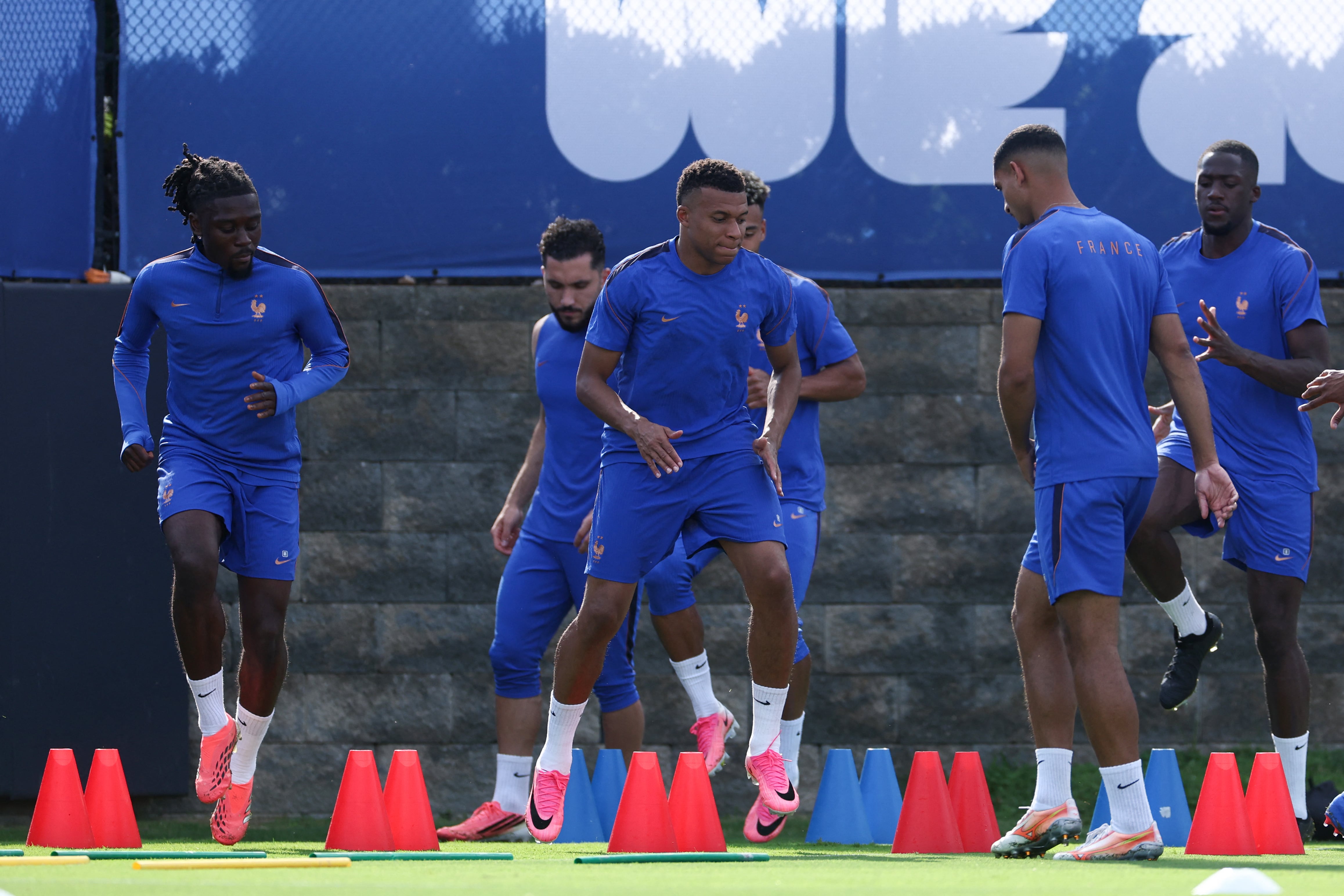 France's forward #10 Kylian Mbappe takes part in an MD-1 training session at the University of Pennsylvania in Philadelphia on June 21, 2026, on the eve of the 2026 World Cup Group I football match between France and Iraq. (Photo by Franck FIFE / AFP)