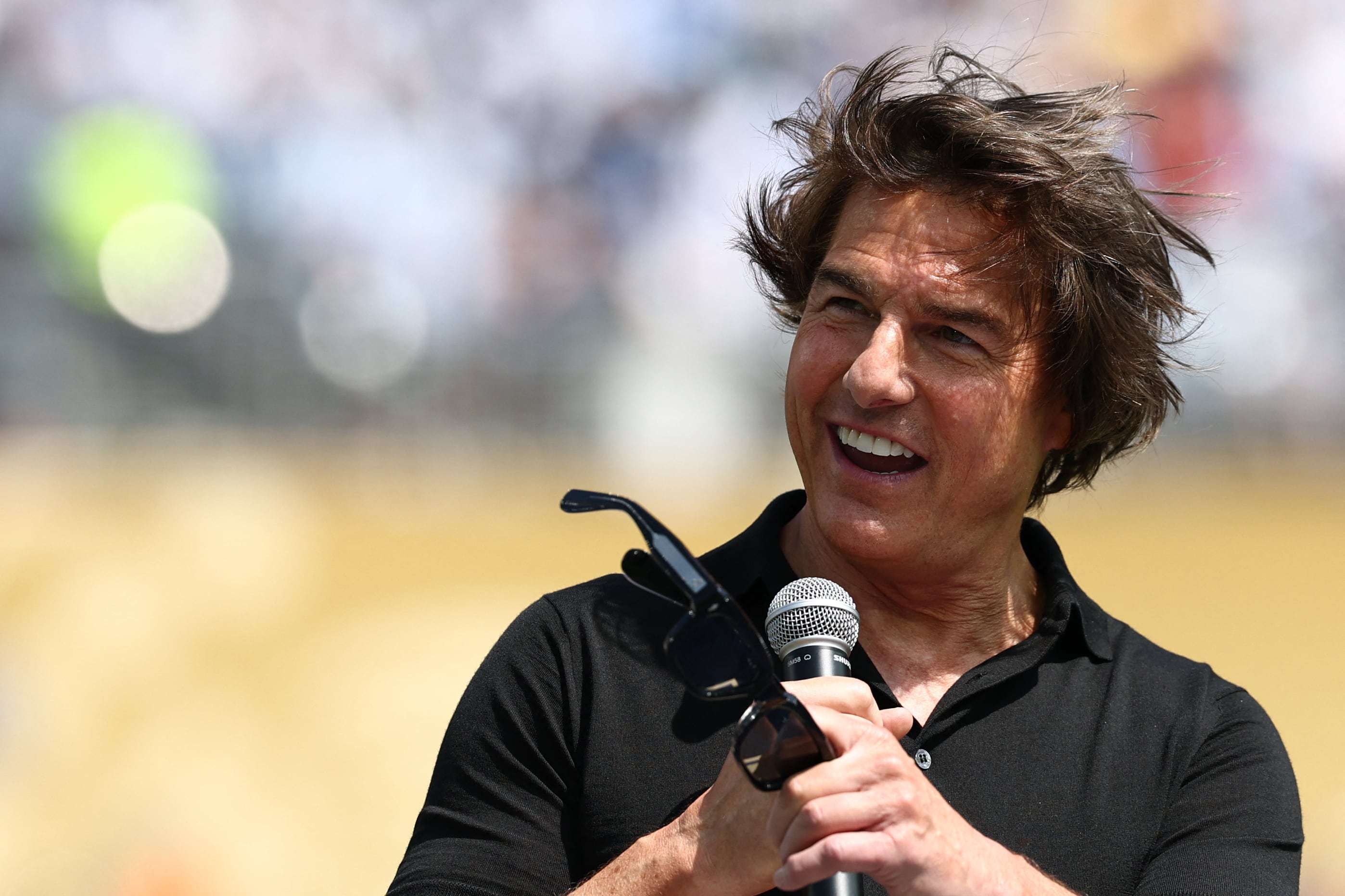 US actor and producer Tom Cruise delivers a speech ahead of the 2026 World Cup football tournament final match between Spain and Argentina at the New York/New Jersey Stadium in East Rutherford on July 19, 2026. (Photo by FRANCK FIFE / AFP)