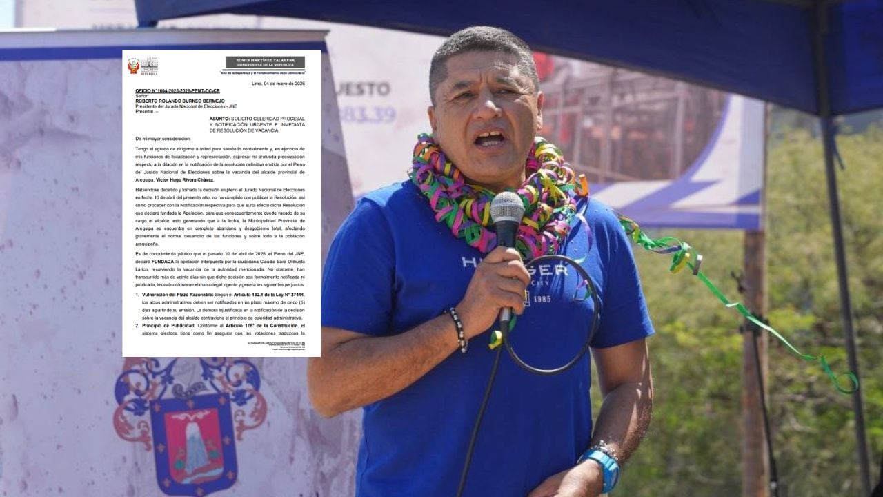 Congresista exige al JNE acelerar la notificación de vacancia del alcalde de Arequipa