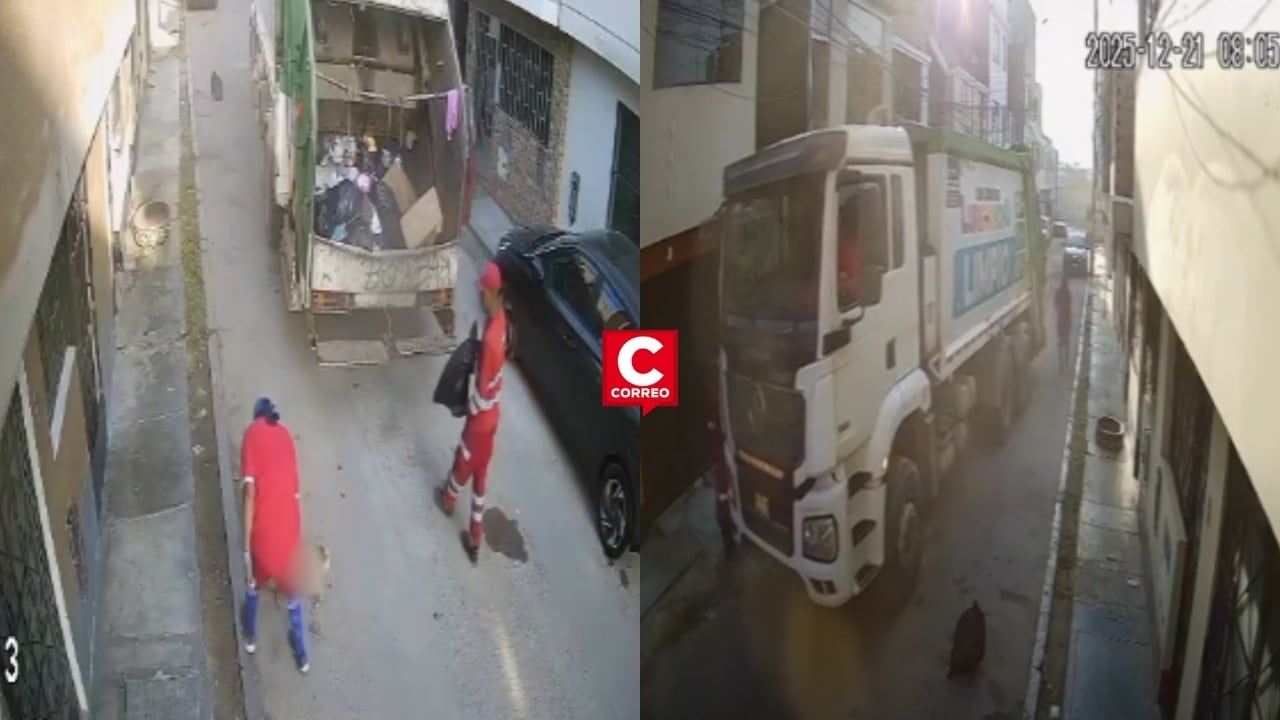 Indignación en SJL: camión municipal atropella a perrito y trabajadores lo arrojan a compactadora. Composición: Diario Correo.