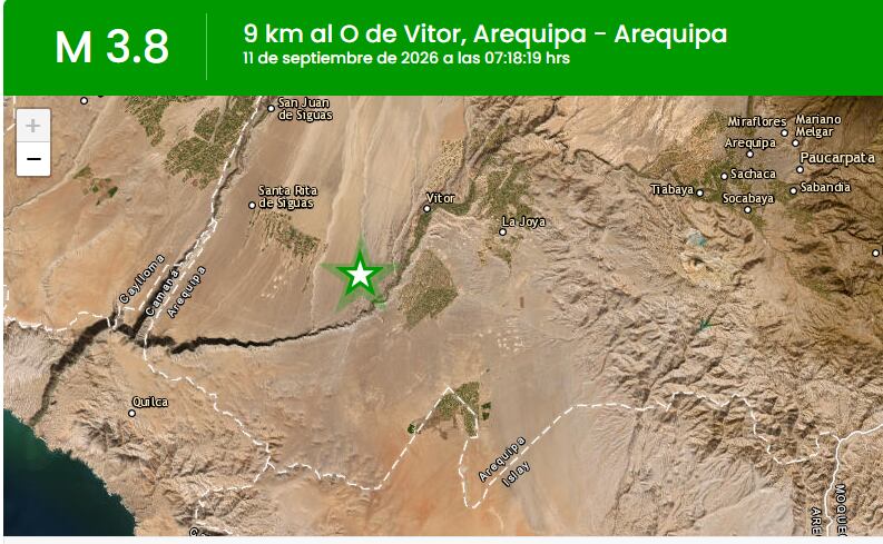Temblor de magnitud 3.8 se registra esta mañana en Arequipa