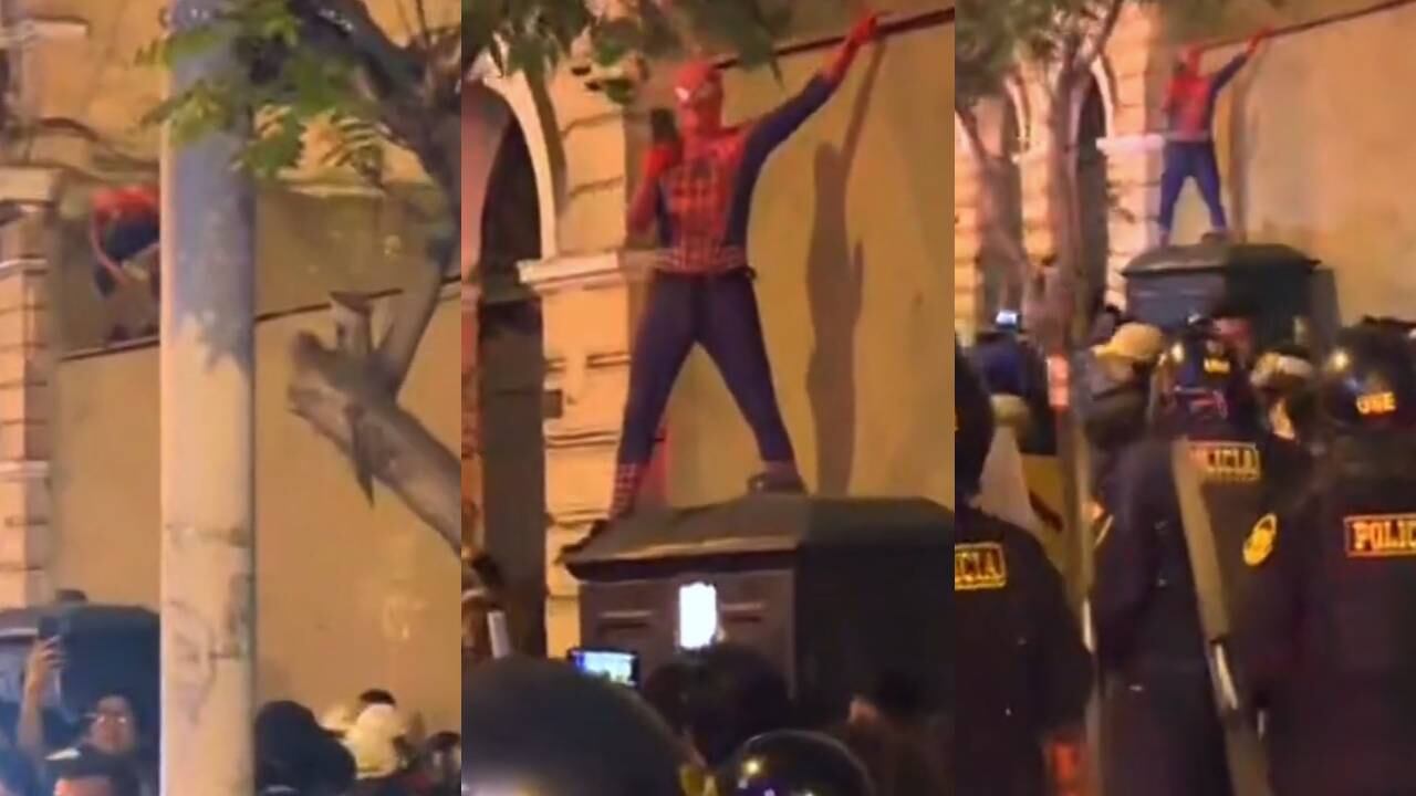 El 'Hombre Araña' en la 'Marcha Nacional' contra el Congreso. (Foto: composición EC)