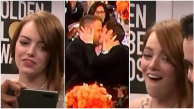 Globos de Oro 2017: La reacción de Emma Stone al beso de Andrew Garfield y Ryan Reynolds (VIDEO)