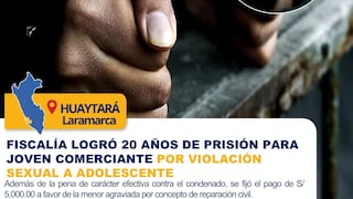 Huaytará: 20 años de cárcel para joven comerciante por violación sexual a adolescente