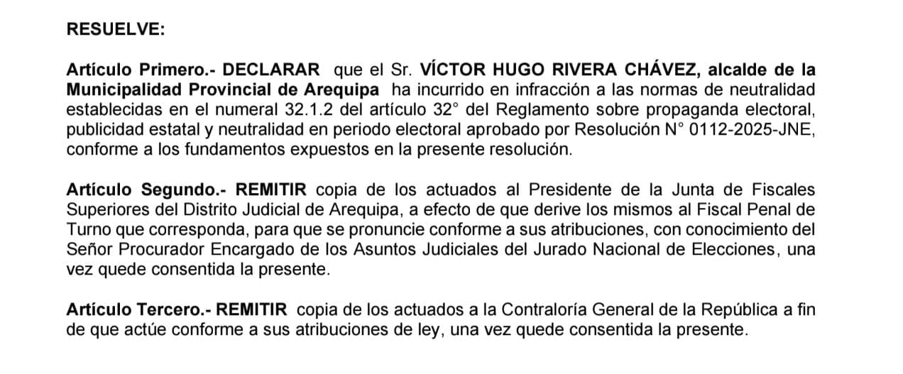 Resolución del Jurado Electoral Especial (JEE) de Arequipa 2.