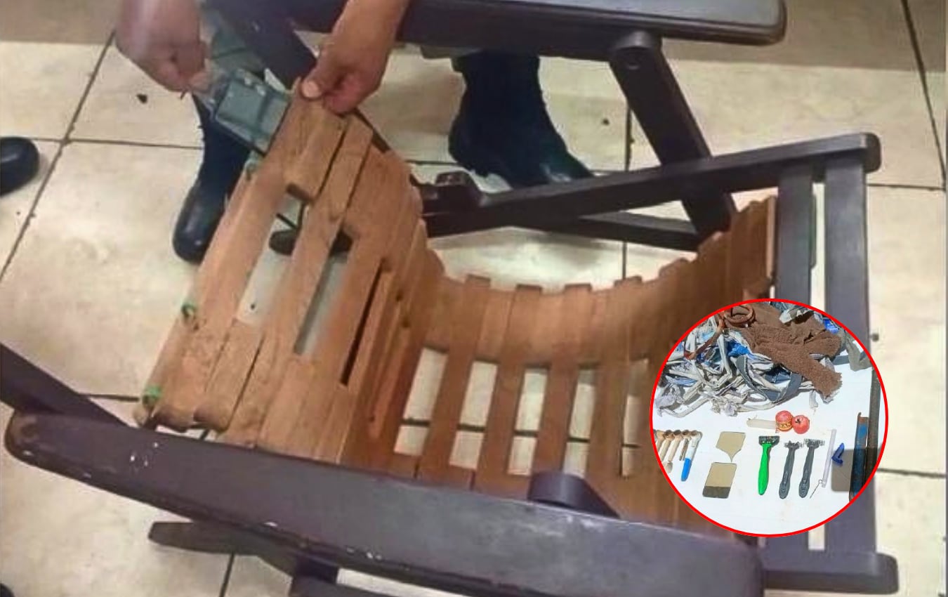 Hallan objetos prohibidos ocultos en un mueble de madera, en penal de varones Arequipa. Foto: INPE.