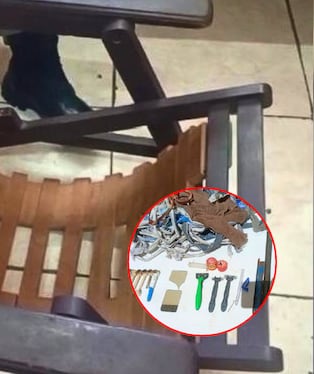 Hallan objetos prohibidos ocultos en un mueble de madera, en penal de varones Arequipa. Foto: INPE.