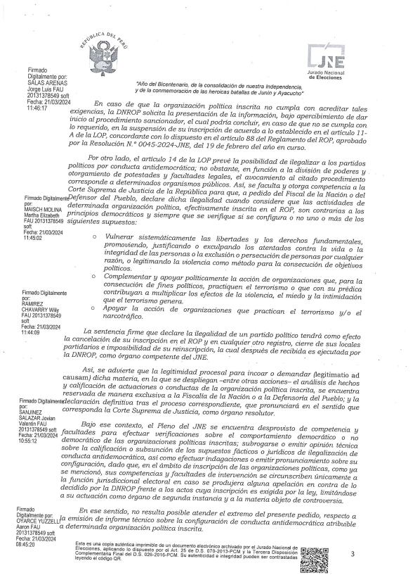 Oficio del Jurado Nacional de Elecciones.