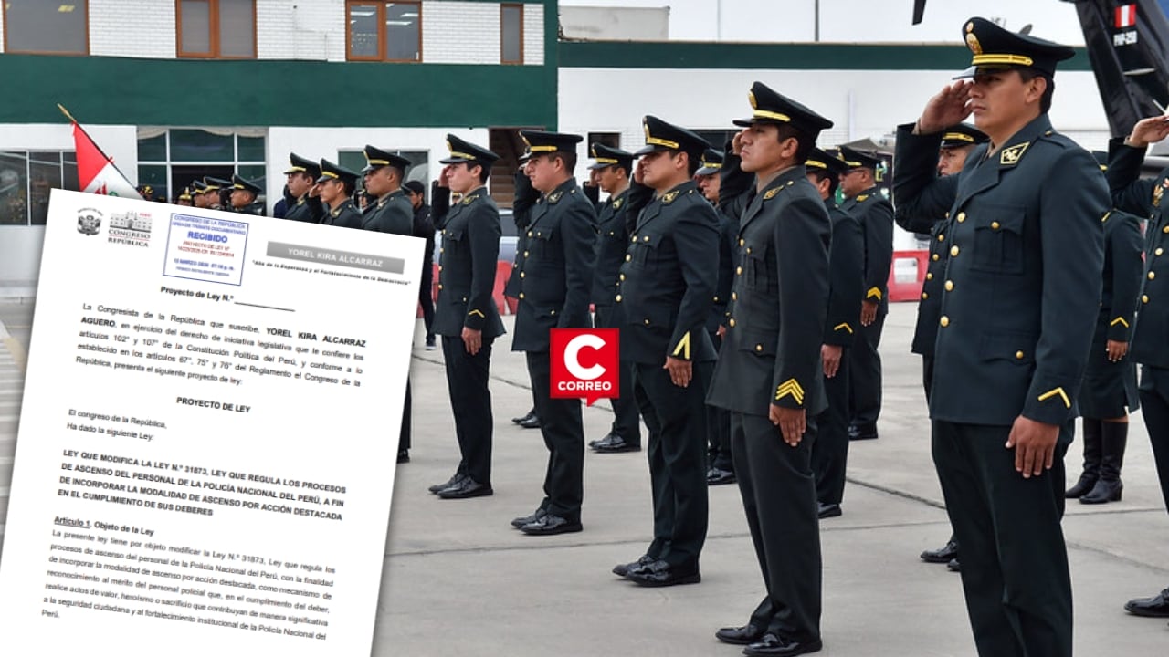 Proyecto de ley busca reconocer con ascensos al personal policial por méritos en lucha contra el crimen. Composición: Diario Correo.