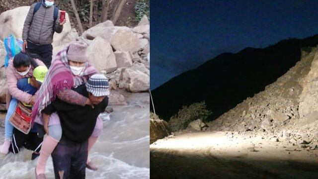 Huánuco: Mujeres fueron cargadas para cruzar un río tras derrumbe de cerro en Quisqui (VIDEO)
