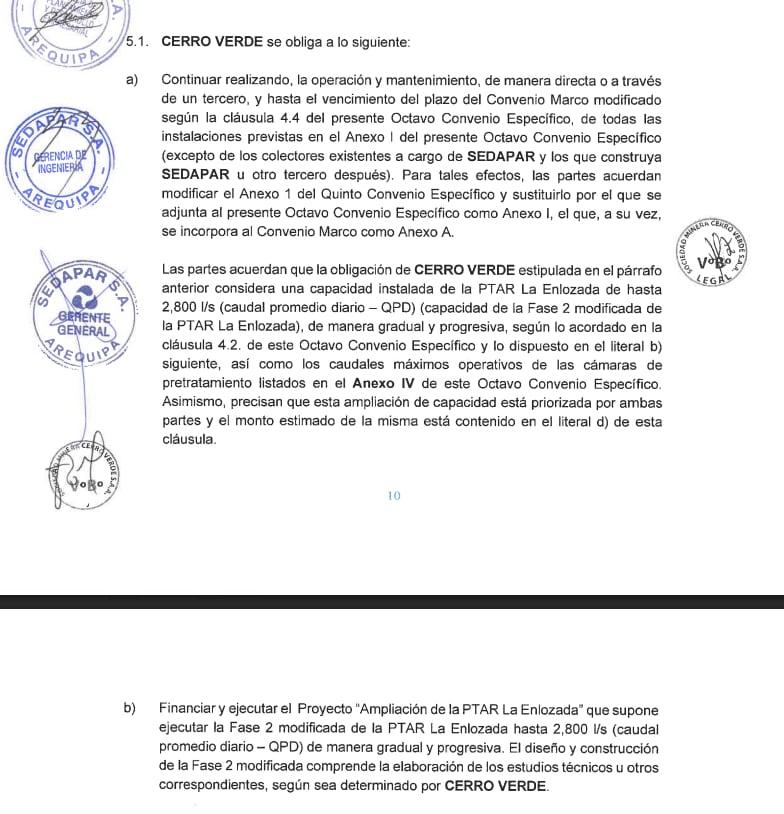 Convenio entre Sedapar y Cerro Verde (Fuente: Sedapar)