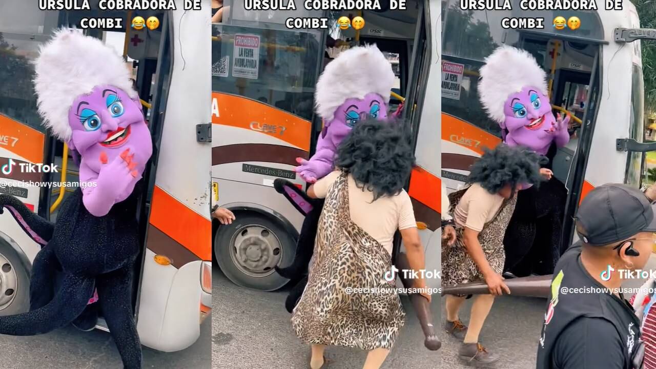 Úrsula de 'La Sirenita' trabajando como cobradora de combi. (Foto: composición EC)