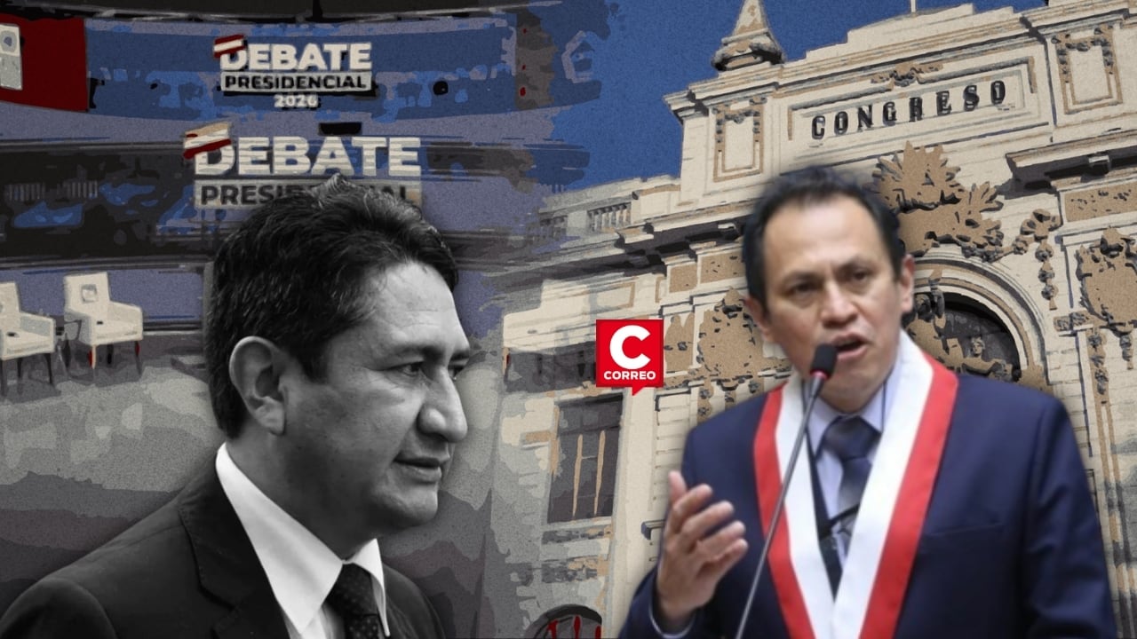 Segundo Montalvo pide a Vladimir Cerrón asistir al debate presidencial del JNE pese a orden de captura. Composición: Diario Correo.