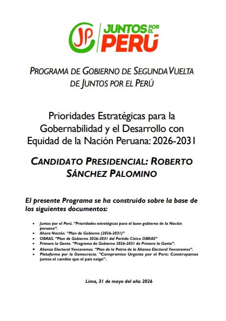 Juntos por el Perú presentó un nuevo plan de gobierno. (Foto: Captura plan de JP)