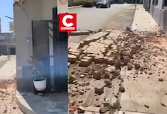 Pared cae tras sismo en Ica y casi aplasta a peatones en la calle Raúl Boza (VIDEO)