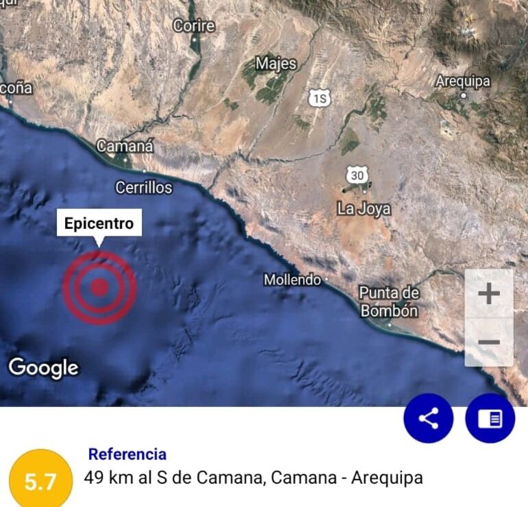 Temblor con epicentro en Camaná