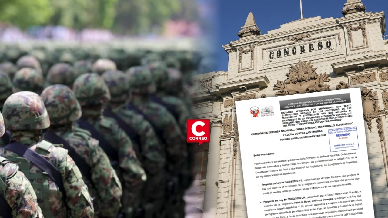 Congreso autoriza incremento del 50% en asignación mensual de personal militar en cuarteles. Composición: Diario Correo.
