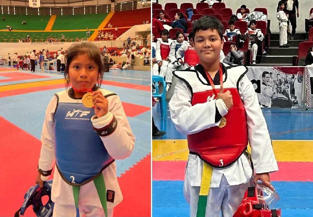 Niña y adolescente que representaron a Tacna en Arequipa muestran con orgullo sus medallas