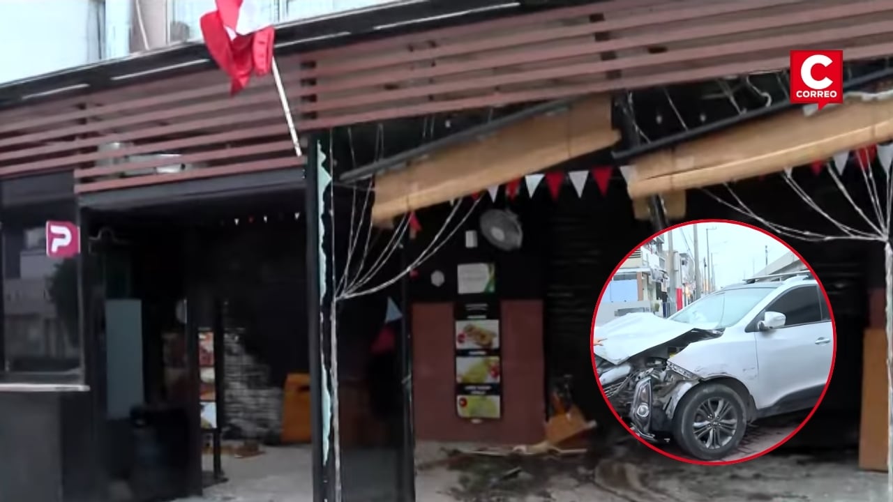 San Borja: camioneta termina dentro de restaurante luego de triple choque en la avenida Aviación. Composición: Diario Correo.